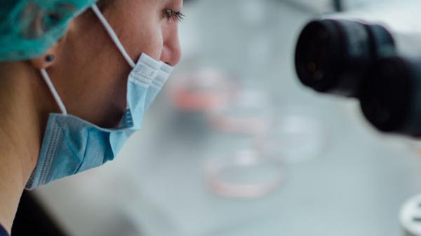 Nurse using microscope